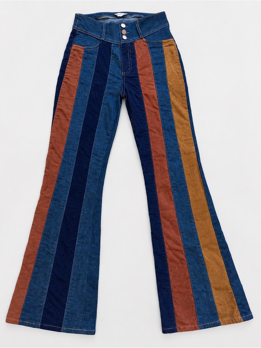 Altar’d State Patchwork Flare Jeans Size 27 Colorblock 70s Boho Festival
